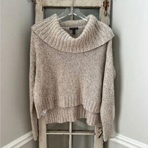 Eileen Fisher Oatmeal Cowl Neck High Low Silk Cashmere Wool Sweater